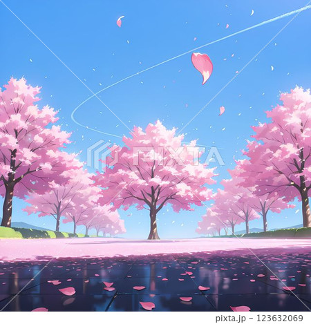 青空に舞う桜の花びら 123632069