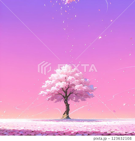 月夜の空に舞う桜の花びら 123632108