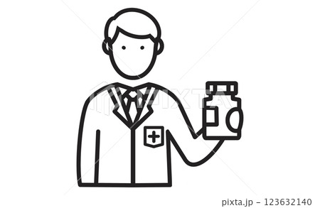 薬剤師が薬を提供するアイコンイラスト 123632140