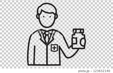 薬剤師が薬を提供するアイコンイラスト 123632140