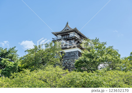 福井県坂井市　日本100名城　快晴の丸岡城天守 123632170