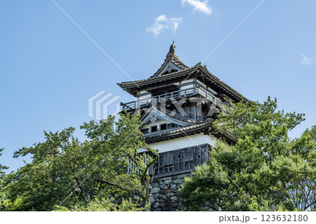 福井県坂井市　日本100名城　快晴の丸岡城天守 123632180