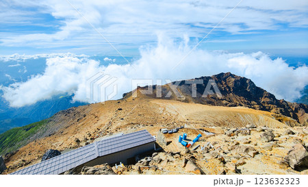夏の御嶽山登山:剣ヶ峰から王滝頂上方面の眺め 夏の御嶽山登山:剣ヶ峰から王滝頂上方面の眺め 123632323