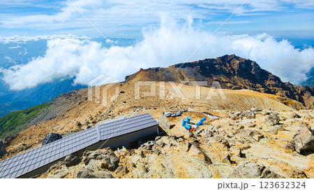 夏の御嶽山登山:剣ヶ峰から王滝頂上方面の眺め 夏の御嶽山登山:剣ヶ峰から王滝頂上方面の眺め 123632324