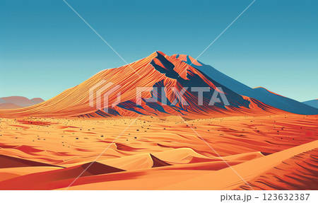 Desert Caravan Silhouette at Sunset, generate AI 123632387