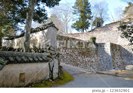 備中松山城 大手門跡の石垣と三の平櫓東土塀 123632901