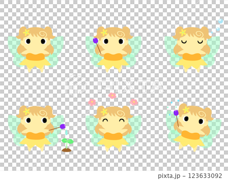 かわいい妖精のアイコンセット（イエロー） 123633092