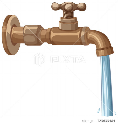 Vintage Brass Water Faucet Illustration 123633484