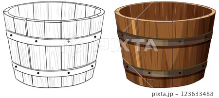 Rustic Wooden Bucket Illustration 123633488