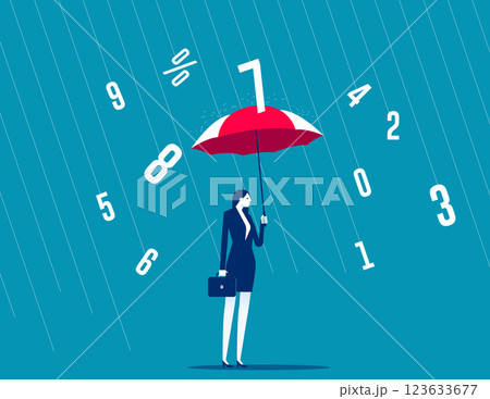 Insured woman protecting himself from numbers with umbrella Insured woman protecting himself from numbers with umbrella 123633677