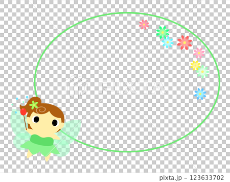 妖精のアイコン(グリーン) 円形フレーム+花の装飾付 妖精のアイコン(グリーン) 円形フレーム+花の装飾付 123633702