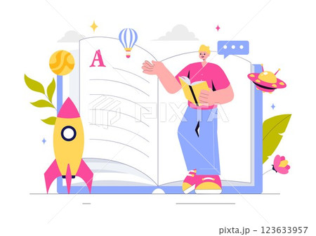 Storytelling Vector Illustration featuring Conveying a Story Through Various Media from Reading Books to Copywriters Creating Content for Social Media Storytelling Vector Illustration featuring Conveying a Story Through Various Media from Reading Books to Copywriters Creating Content for Social Media 123633957