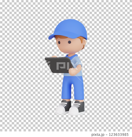 3DCG｜タブレットで確認する作業員の男性 123633985