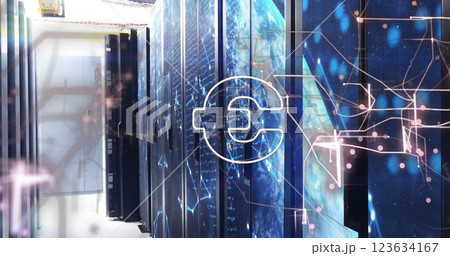 Image of euro symbol over server room 123634167