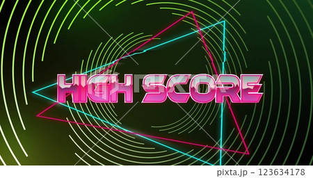 Image of high score text over neon pattern background Image of high score text over neon pattern background 123634178