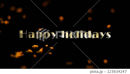 Image of happy holidays text over yellow rocks falling 123634247