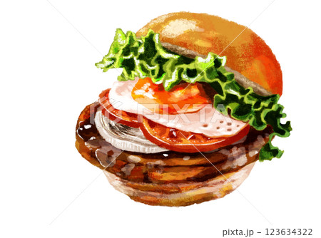 美味しそうなハンバーガーのイラスト 123634322