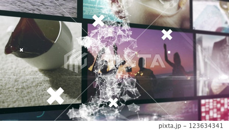 Network of connections and data processing image over diverse lifestyle scenes Network of connections and data processing image over diverse lifestyle scenes 123634341