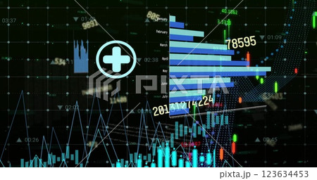 Image of financial data processing over grid and dark background 123634453