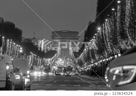 Road of Champs Elysee leading to Arc de Triomphe in Paris, France 123634524