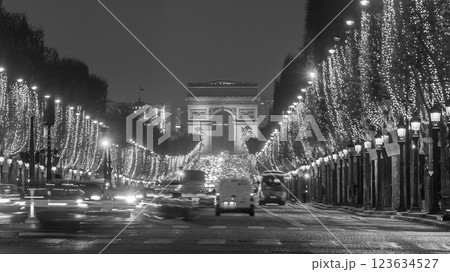 Road of Champs Elysee leading to Arc de Triomphe in Paris, France 123634527