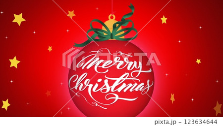 Image of merry christmas text over stars 123634644