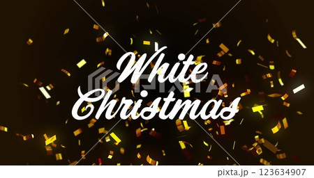 Image of white christmas text over confetti on black background Image of white christmas text over confetti on black background 123634907
