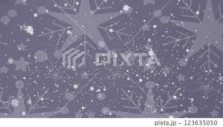 Image of snow falling over snowflakes on grey background at christmas 123635050