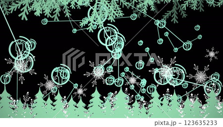 Image of snow falling at christmas over media icons 123635233