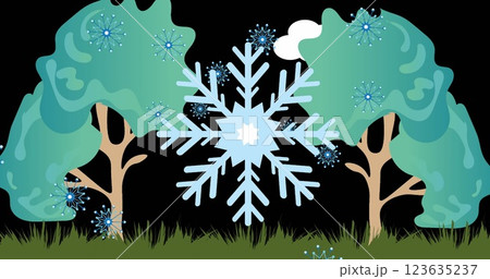 Image of snow falling at christmas over trees 123635237