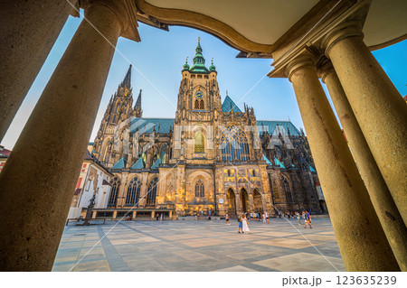 Prague Castle with Prague city skyline, cityscape ofCapital of Czech Republic 123635239