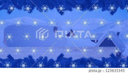 Image of snow falling over christmas winter scenery 123635345
