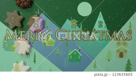 Image of christmas greetings text over christmas decorations Image of christmas greetings text over christmas decorations 123635605