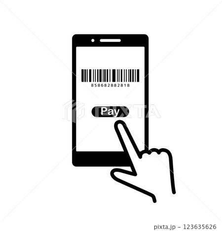 スマホでバーコードキャッシュレス決済するイラスト スマホでバーコードキャッシュレス決済するイラスト 123635626