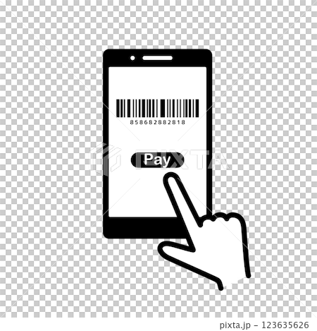 スマホでバーコードキャッシュレス決済するイラスト スマホでバーコードキャッシュレス決済するイラスト 123635626