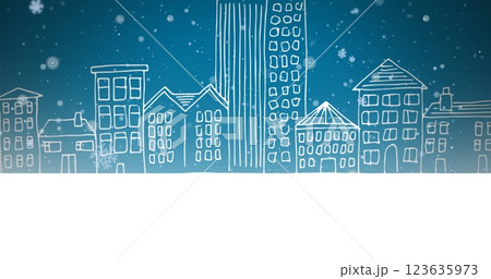 Image of white christmas snowflakes falling over blue sky with white line cityscape 123635973