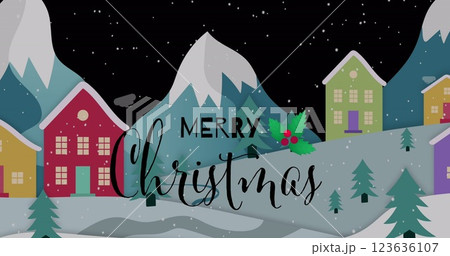 Image of christmas greetings text over winter scenery Image of christmas greetings text over winter scenery 123636107