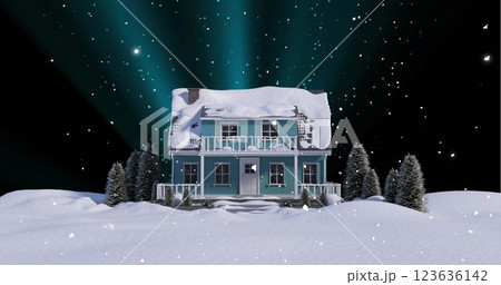 Image of christmas snow falling in winter scenery 123636142