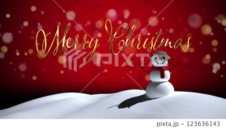 Image of christmas greetings text over christmas snowman 123636143