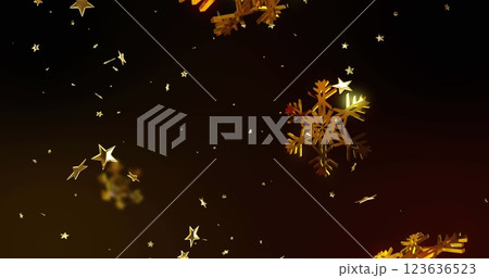 Image of stars over snowflakes on black background 123636523