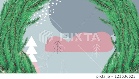 Image of christmas fir tree wreath decoration over winter landscape Image of christmas fir tree wreath decoration over winter landscape 123636623