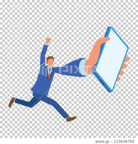 一名男子高興地展示他的智慧型手機 123636702