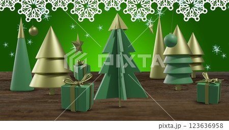 Image of christmas trees and decorations on green background 123636958