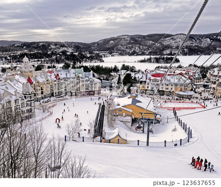Aerial view of Mont Tremblant resort and lake in winter, Quebec, Canada 123637655
