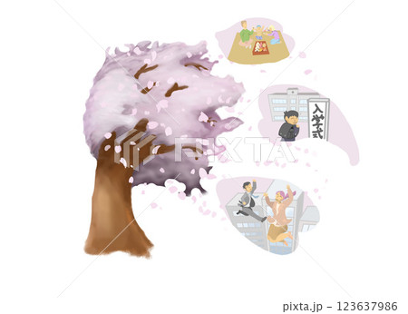 桜の木と猫とスタート 123637986