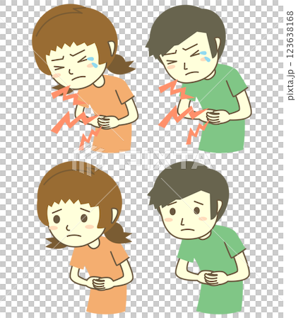 一群患有胃痛的男孩和女孩 一群患有胃痛的男孩和女孩 123638168
