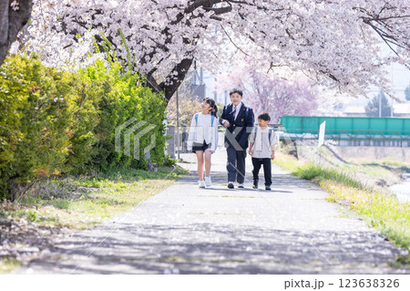 桜の木の下を歩くこどもたち 桜の木の下を歩くこどもたち 123638326