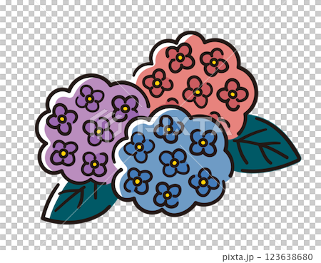 三色繡球花/雨季/向量手繪線描插畫 123638680