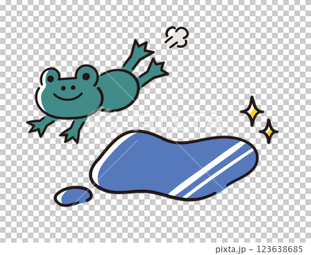 Frog and puddle / rainy season / vector hand-drawn line drawing illustration Frog and puddle / rainy season / vector hand-drawn line drawing illustration 123638685