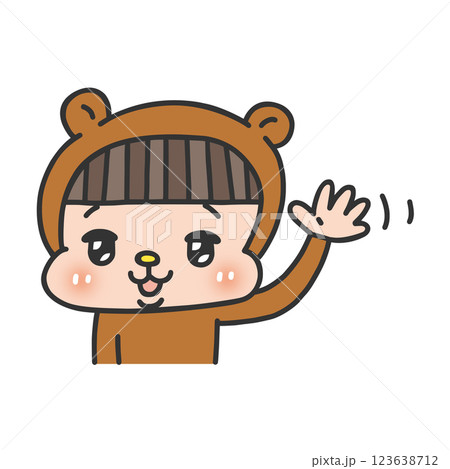 手を振るクマの着ぐるみを着た人物 123638712